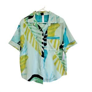 Stars Above Button Up Sleep Shirt Lightweight Green Floral Womens Size XS